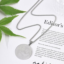 Нержавеющая Сталь Цвет 201 плоские круглые ожерелья из нержавеющей стали с подвеской для мальчика в виде цепочки для женщин и мужчин, цвет нержавеющей стали, 23.62 дюйм (60 см), 2.5 мм