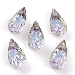 Светло-витражный Подвески из тисненого стекла со стразами, слеза, граненые, витражный свет, 14x7x4 мм, отверстие : 1.2 мм