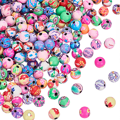 (52) Непрозрачная лаванда 250 шт. Бусины из полимерной глины с цветочным принтом, изготовленные вручную, круглые, разноцветные, 8 мм, отверстие : 1~3 мм