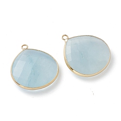 Jade Natural Jade Pendants, with Golden Brass Edge, Faceted, Dyed, Teardrop, 28~29.5x24~26x6~7mm, Hole: 1.8mm