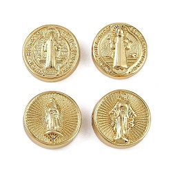 Настоящее золото 18K Латунные бусины, долговечный, без кадмия и без свинца, стойки покрытие, плоско-круглые, реальный 18 k позолоченный, 14.5~15x4.5~7 мм, отверстие : 1.5~1.6 мм