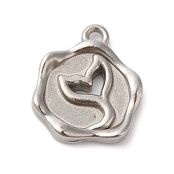 Плоский Круглый 304 подвески из нержавеющей стали, цвет нержавеющей стали, узор рыбий хвост, плоско-круглые, 17x14x2.5 мм, отверстие : 1.6 мм