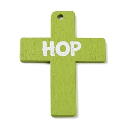 Cross Easter Theme Single Face Printed Wood Pendants, Easter Charms, Cross, 80x57.5x2.5mm, Hole: 4.5mm