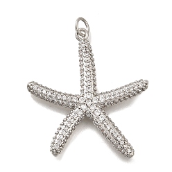 Платина Латунные микро проложить кубического циркония подвески, форма морской звезды, с целью перехода в кольце, платина, 32.5x30.5x3.5 мм, отверстие : 3.5 мм