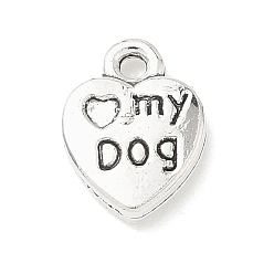 Сердце Сплавочные подвески тибетского стиля, брелоки из серии "Собаки", античное серебро, сердце, 13x9.5x2.5 мм, отверстие : 1.6 мм