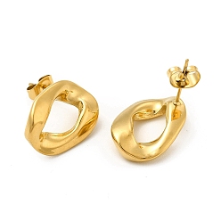 Golden Ion Plating(IP) 304 Stainless Steel Twist Hollow Out Oval Stud Earrings for Women, Golden, 19x13.5x3.5mm, Pin: 0.8mm