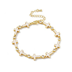 Золотой Браслеты-цепочки из латуни с микропаве из кубического циркония, браслет-цепочка с перекрестными звеньями в стиле эмали для женщин, с удлинителем цепи и застежкой-карабином, золотые, 7-3/8 дюйм (18.6 см)