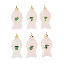 Розовый Кварц Природного розового кварца подвески, подвески в виде рыбок с латунной микрофиброй и фианитами, долговечный, реальный 18 k позолоченный, без кадмия и без свинца, 27x12x6 мм, отверстие : 2 мм