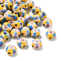 Разноцветный Фарфора ручной работы европейский бусины, круглый в горошек, красочный, 12x9~9.5 мм, отверстие : 4 мм