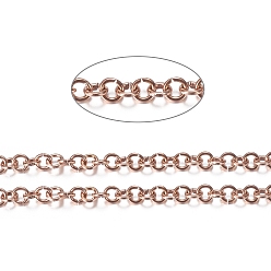 Розовое Золото Ионное покрытие (ip) 304 роликовая цепь из нержавеющей стали, отрыгивающая цепь, с катушкой, для изготовления ювелирных изделий, несварные, розовое золото , 3.5x0.7 мм, около 32.8 футов (10 м) / рулон