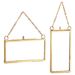 Doré  Cadre photo suspendu en verre en laiton, cadre d'affichage d'illustration de bricolage pour les fleurs pressées de spécimen de plante séchée, rectangle, or, 2 pièces / kit