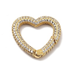 Golden Brass Micro Pave Clear Cubic Zirconia Spring Gate Rings, Cadmium Free & Lead Free, Heart, Golden, 26x27x4mm