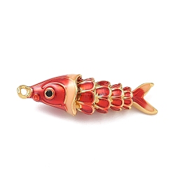 Темно-Красный Подвески из латуни микропаве с фианитами и эмалью, рыбы прелести, реальный 18 k позолоченный, темно-красный, 35x11x10 мм, отверстие : 1.4 мм