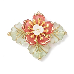 Красный Подвески-цветы из латунного стекла и бисера, с акриловой, золотой металл обвитыми, красные, 27.5~28.5x34x7.5 мм, отверстие : 3 мм