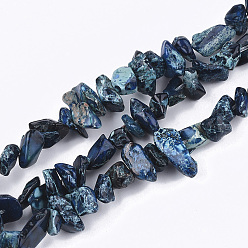 Marine Blue Natural Imperial Jasper Beads Strands, Dyed, Chips, Marine Blue, 4~18x4~15x1~10mm, Hole: 1mm, about 88~100pcs/strand, 15.3 inch~15.7 inch