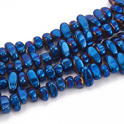 со Синим Покрытием Гальванизировать немагнитных синтетический гематит бисер пряди, самородки, с покрытием синим, 5~10x4.5~5.5x4 мм, отверстие : 1 мм, около 105 шт / нитка, 14.9 дюйм