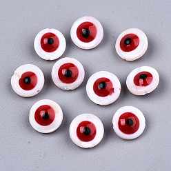 Red Natural Freshwater Shell Beads, with Enamel, Enamelled Sequins, Flat Round with Evil Eye, Red, 8x4.5mm, Hole: 0.8mm