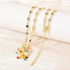 Настоящее золото 18K Подвеска-колье из латуни с разноцветными кубическими циркониями и эмалью в виде фейерверка для женщин., долговечный, стойки покрытие, без свинца и без кадмия, реальный 18 k позолоченный, 16.06 дюйм (40.8 см)