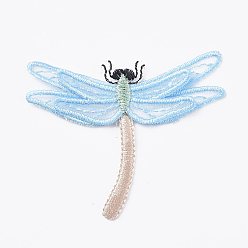Sky Blue Lace Embroidery Costume Accessories, Applique Patch, Sewing Craft Decoration, Dragonfly, Sky Blue, 60x70x2mm