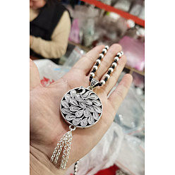 Peacock Этнический стиль сплав подвеска пластик имитация жемчуга бусины ожерелья, античное серебро, черно-белые, павлин, 29.92 дюйм (76 см)