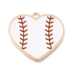 Baseball Эмалированные подвески из бейсбольного сплава, золотые, Бейсбольные подвески в форме сердца, 21x23.5x1 мм, отверстие : 1.2 мм