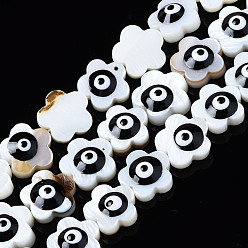 Черный Естественных пресноводных стеклянные бусы, с эмалью, цветок с сглаза, чёрные, 10.5x11x4.5 мм, отверстие : 0.7 мм, около 38~39 шт / нитка, 14.96~15.43 дюйм (38~39.2 см)