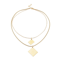 Golden 304 Stainless Steel Double Layer Necklaces, with Cable Chains & Box Chains, Rectangle, Golden, 18.07 inch(45.9cm)
