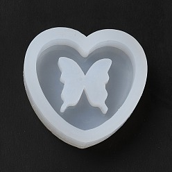White DIY Quicksand Silhouette Silicone Molds, Resin Casting Molds, for UV Resin, Epoxy Resin Craft Making, Heart with Butterfly, White, 47x49x12.5mm, Inner Diameter: 36.5x40mm