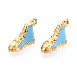 Светло-Голубой 304 нержавеющей стальной эмали подвески, обувь прелести, ионное покрытие (ip), реальный 18 k позолоченный, Небесно-голубой, 12x18.5x6.5 мм, отверстие : 1.4~1.7 мм