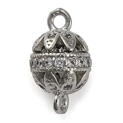 Платина Шармы-соединители из латуни с микропаве из прозрачного кубического циркония, полые круглые звенья, без свинца и без кадмия, платина, 13x7.5 мм, отверстие : 1.5 мм