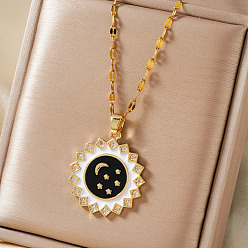 Золотой Элегантные латунные подвески с прозрачными кубическими цирконами и подвесками в форме луны, с черной эмалью, идеальный подарок для нее, золотые, 15.75 дюйм (40 см)