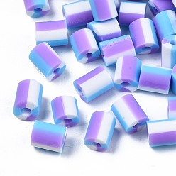 Light Sky Blue Handmade Polymer Clay Beads,  3 Tone, Column, Light Sky Blue, 5x2.5~6.5mm, Hole: 1.8mm