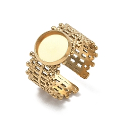 Golden 304 Stainless Steel Cuff Ring Components, Round Bezel Pad Ring Setting, Ion Plating(IP), Long-Lasting Plated, Golden, 12mm,19mm, Tray Size: 10mm