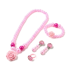 Разноцветный Симпатичные детские наборы украшений из пластикового сплава в виде единорога, ожерелье, браслет, кольцо-манжета и серьги-клипсы для девочек, красочный, 410~420 мм