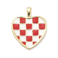Красный Латунные подвески, подвески в виде сердца с узором «тартан», с эмалью, без кадмия и без свинца, стойки покрытие, долговечный, реальный 18 k позолоченный, красные, 25.5x21x2 мм, отверстие : 4 мм