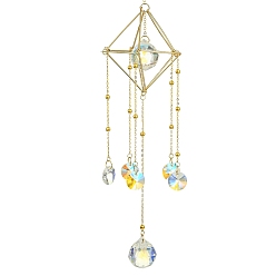 Золотой Стеклянный круглый шар с латунными цепочками, подвесные украшения, с 304 фурнитурой из нержавеющей стали, ловцы солнца для праздничного окна, украшения для настенных дисплеев, золотые, 286 мм