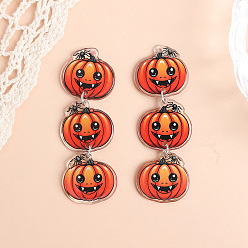 Тыква Акриловые подвески с принтом на хэллоуин, темно-оранжевый, тыква, 65x22 мм