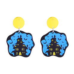 Building Акриловые серьги-гвоздики на Хэллоуин, здание, 55x38 мм