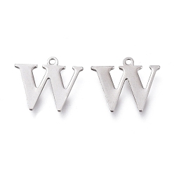 Letter W Устойчивые к потускнению 304 подвески из нержавеющей стали, лазерная резка, алфавит, цвет нержавеющей стали, буква.w, 12x14x0.8 мм, отверстие : 1 мм