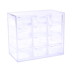 Прозрачный 12 Пластиковый контейнер для хранения канцелярских принадлежностей и ювелирных изделий, прозрачные, 17.9x9.8x15.5 см