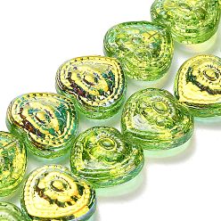 Лайм Гальваническая краска для запекания стеклянные бусины нити, сердце, с покрытием AB цвета, с половиным покрытием, желто-зеленые, 14.5x16x4.5 мм, отверстие : 1.2 мм, около 45 шт / нитка, 25.59'' (65 см)