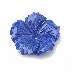 Синий Окрашенные синтетические коралловые шарики, цветок, синие, 18.5~19.5x19~20x4.5~5.5 мм, отверстие : 1 мм