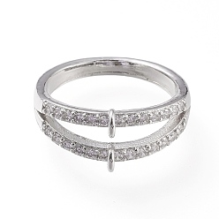 Platinum Brass Micro Pave Cubic Zirconia Ring Shanks, Loop Ring Base, Long-Lasting Plated, Platinum, Size 7,  17mm, Hole: 1mm