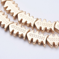 Light Gold Plated Non-magnetic Synthetic Hematite Beads Strands, Frosted, Fishbone, Light Gold Plated, 10x7x2.5mm, Hole: 0.5mm, about 42pcs/strand, 15.9 inch(40.5cm)