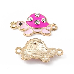 Magenta Alloy Connector Charms, with Crystal Rhinestone and Enamel, Tortoise Links, Light Gold, Magenta, 12x23x3mm, Hole: 1.5mm