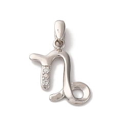 Козерог 925 подвески из стерлингового серебра с прозрачным микропаве и цирконием, чары созвездий, платина, родий, с печатью 925, Козерог, 18.5x16.5x1.5 мм, отверстие : 4x2 мм