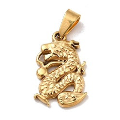 Golden PVD Vacuum Plating 201 Stainless Steel Pendants, Dragon, Golden, 18x12x2mm, Hole: 5x2.5mm