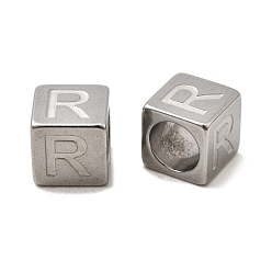 Letter R 304 из нержавеющей стали европейские шарики, бусины с большим отверстием, куб с письмом, Буква R, 7x7x7 мм, отверстие : 5 мм