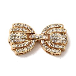 Настоящее золото 18K Латунное микропейв, прозрачный кубический цирконий, складные застежки, формы раковины, реальный 18 k позолоченный, 26x13.5x5 мм, отверстие : 2.5x2 мм
