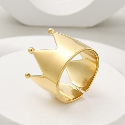 Настоящее золото 18K Ионное покрытие (ip) 304 открытая манжета из нержавеющей стали для женщин, корона, реальный 18 k позолоченный, 15 мм, регулируемый